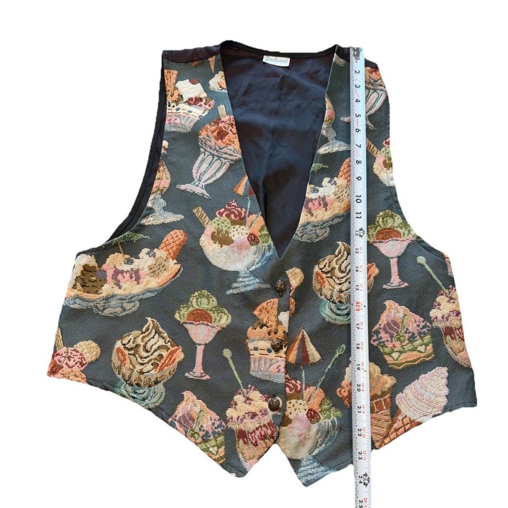 Vintage Tapestry Vest Ice Cream Sundae Dessert Print Button Up Cottagecore Read - Picture 4 of 5